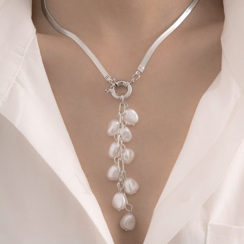 NEW Elegant Cultured Pearl & Sterling Silver Ear of Wheat Pendant Necklace